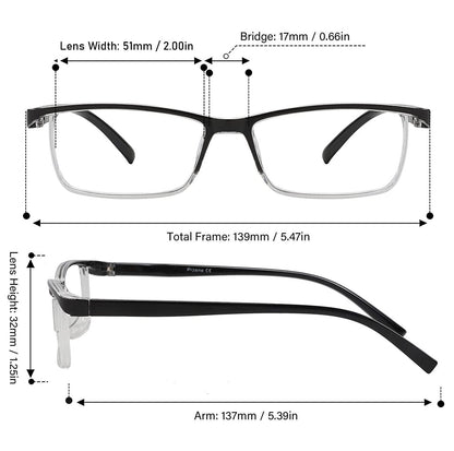 4 Pack Reading Glasses Readers Men Women Square Frame Spring Hinge