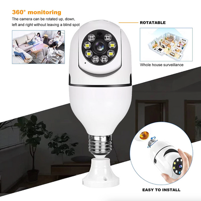 360° 1080P IP E27 Light Bulb Camera Wi-Fi IR Night Smart Home Wireless