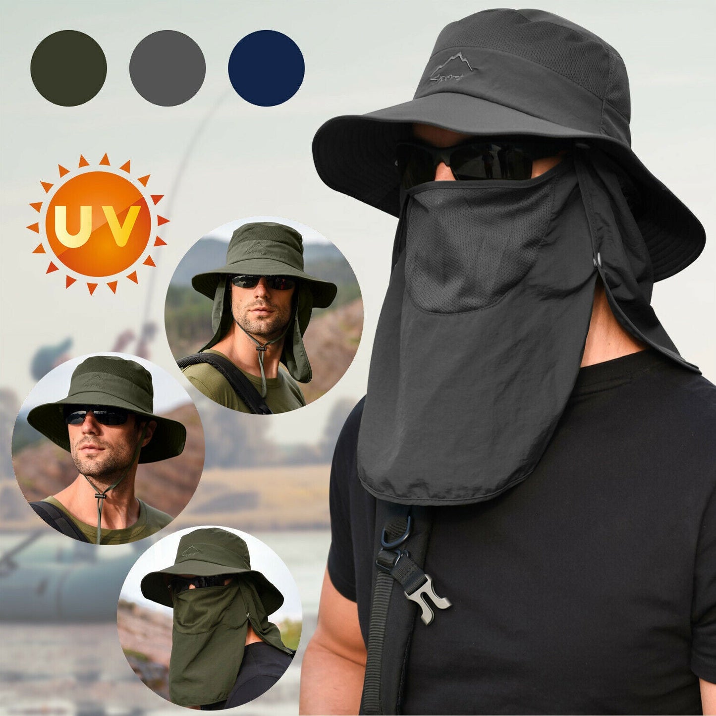 Wide Brim Sun Hat UV Protection Bucket Cap For Hiking Camping Fishing