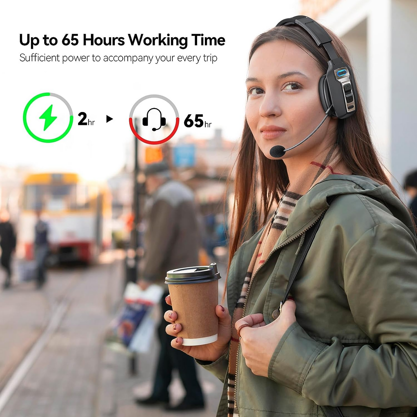 Trucker Bluetooth 5.2 Wireless Headset With Noise Cancelling Mic For