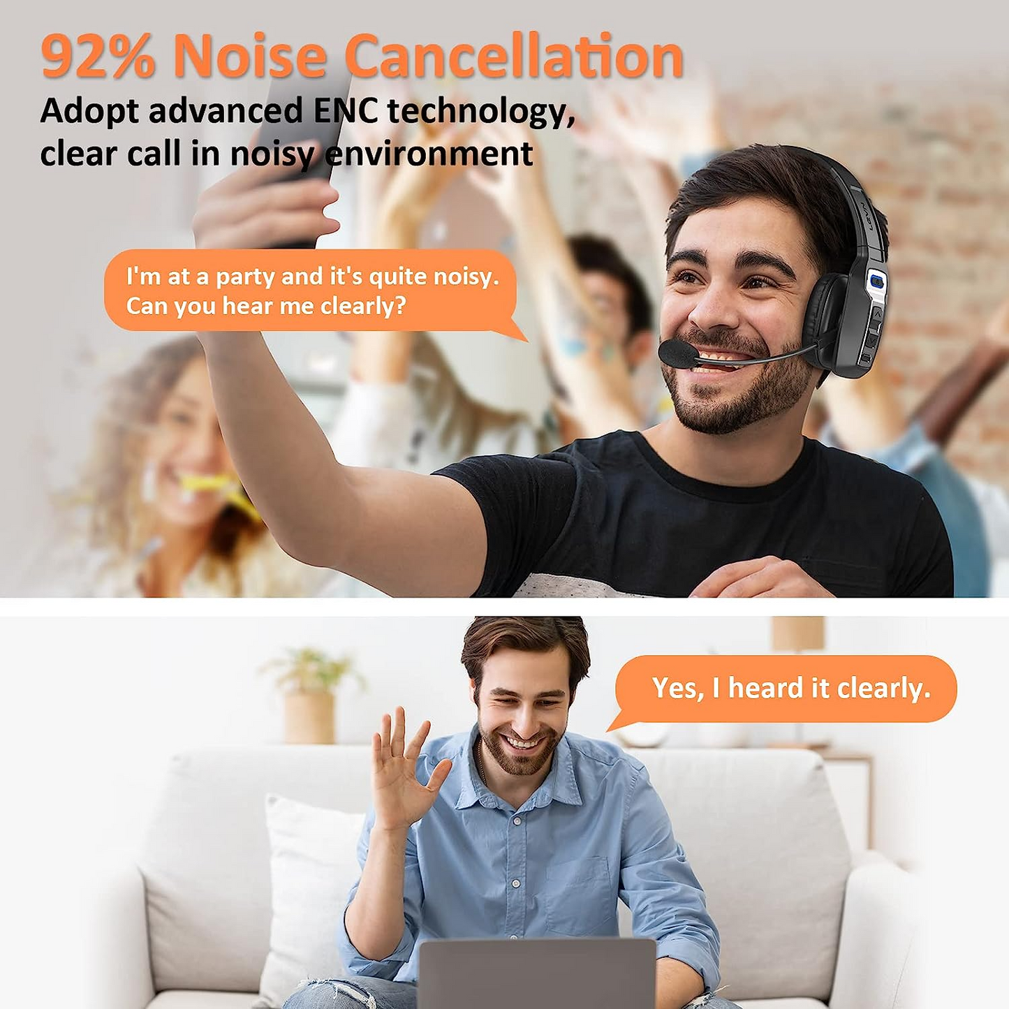 Trucker Bluetooth 5.2 Wireless Headset With Noise Cancelling Mic For