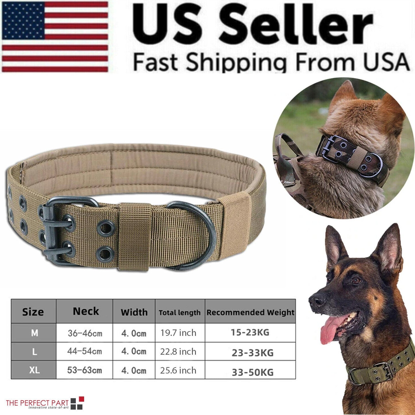 2" Wide Tactical Heavy Duty Nylon Large Dog Collar K9 Military With