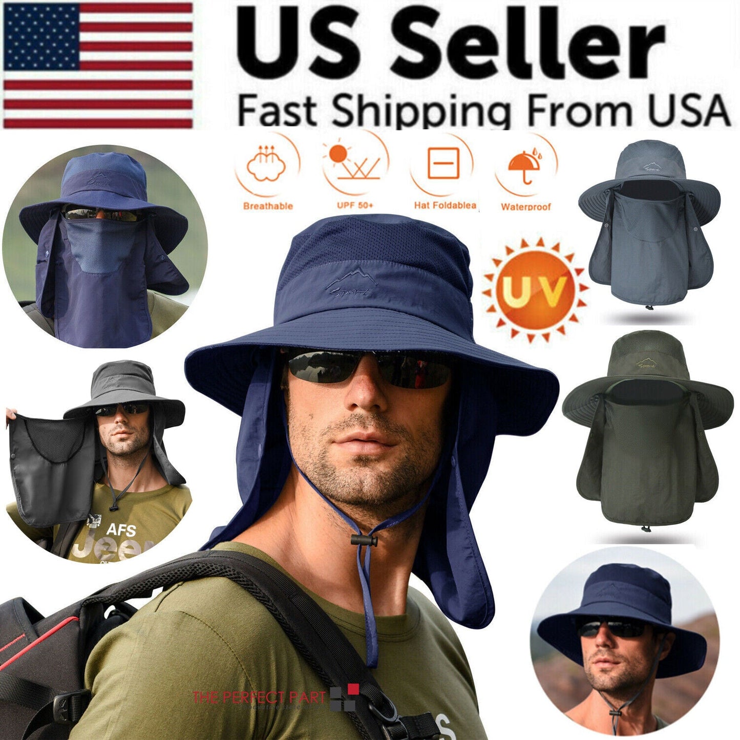 Wide Brim Sun Hat UV Protection Bucket Cap For Hiking Camping Fishing