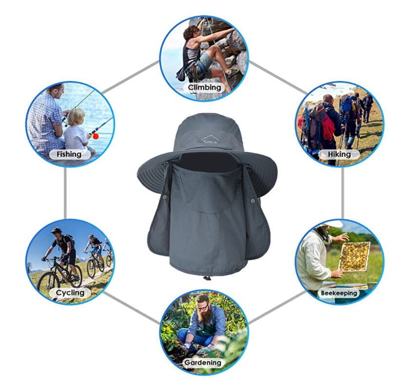Wide Brim Sun Hat UV Protection Bucket Cap For Hiking Camping Fishing
