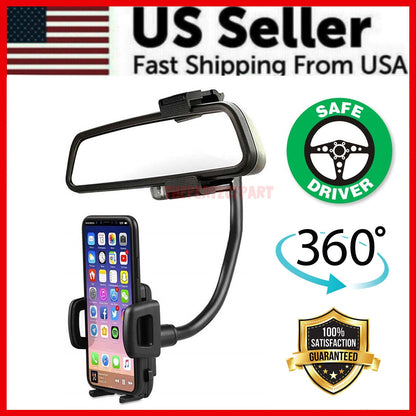 Universal 360° Car Rearview Mirror Mount Stand Holder Cradle For Cell