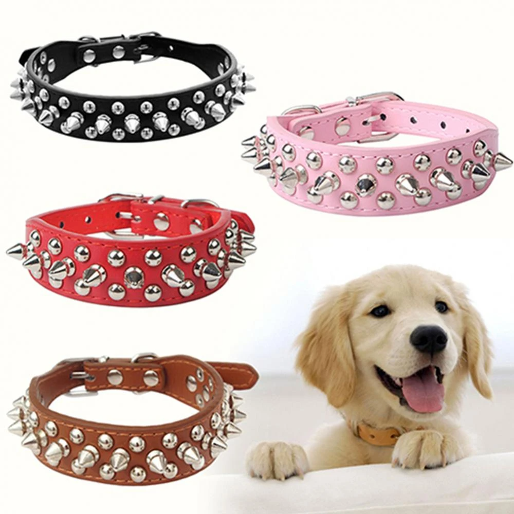 Spiked Studded Leather Dog Collar Rivets Pet Small Large Cat Pit Bull