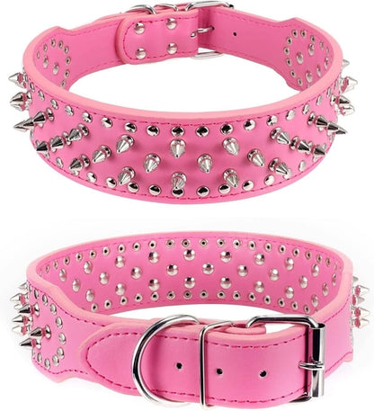 Spiked Studded Leather Dog Collar Rivets Pet Small Large Cat Pit Bull