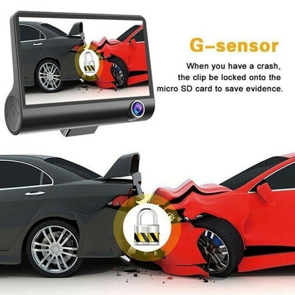 1080P 4" Dual Lens HD Car DVR Rearview Video Dash Cam Recorder Camera