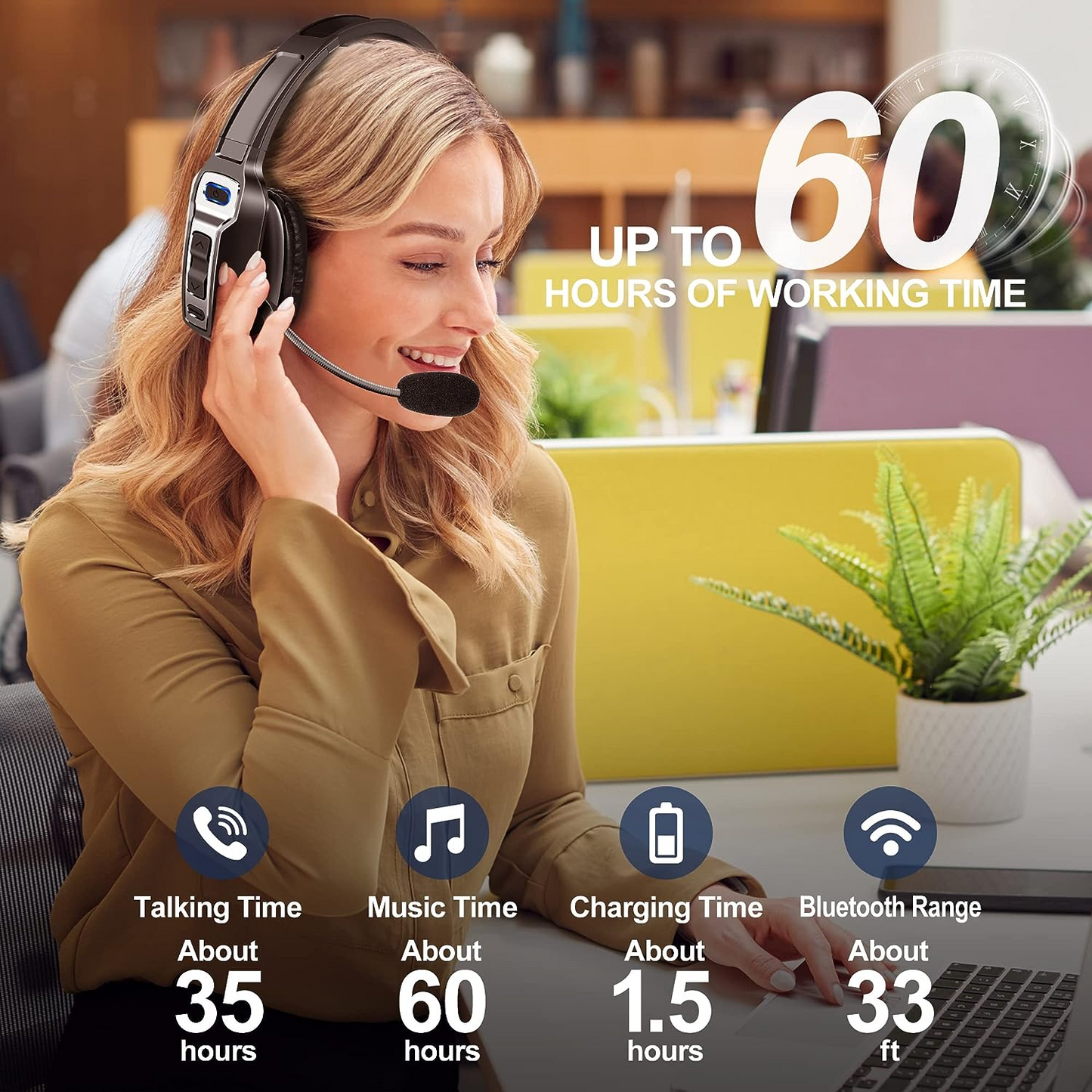 Trucker Bluetooth 5.2 Wireless Headset With Noise Cancelling Mic For