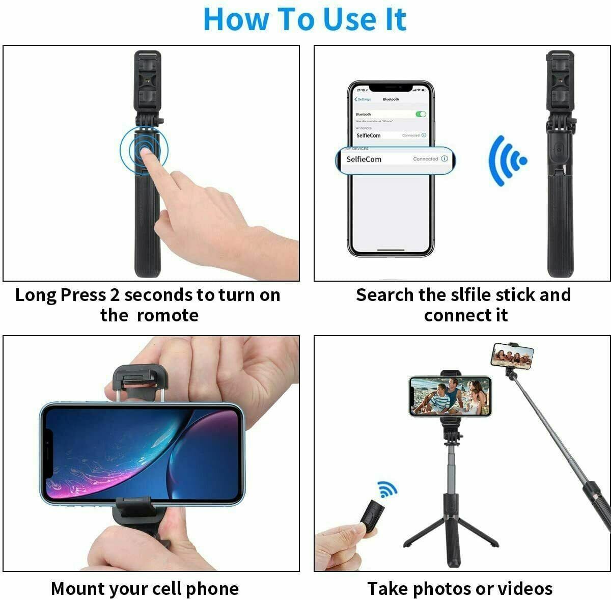 Selfie Stick Tripod Remote Desktop Stand Cell Phone Holder For iPhone