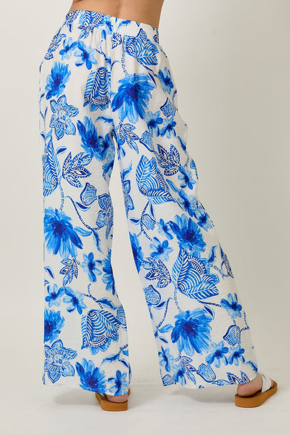 FLORAL PRINT WIDE LEG PANTS WITH POCKETS