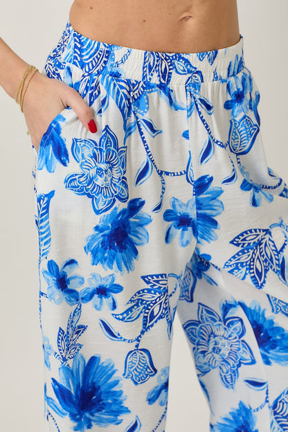 FLORAL PRINT WIDE LEG PANTS WITH POCKETS