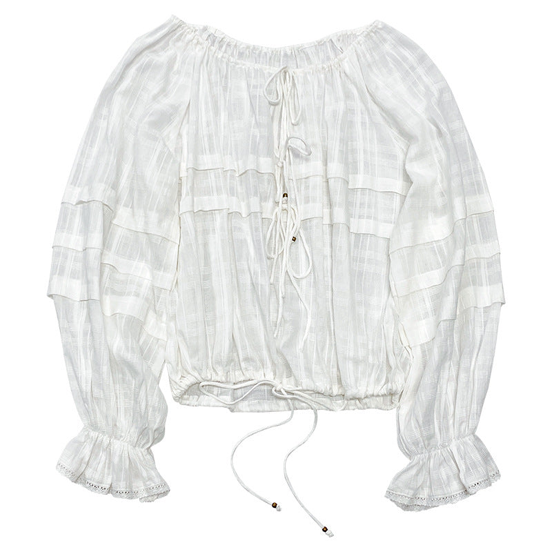 Elegant Ivory Blouse Ladies' Extended Sleeve