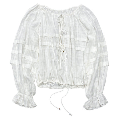 Elegant Ivory Blouse Ladies' Extended Sleeve