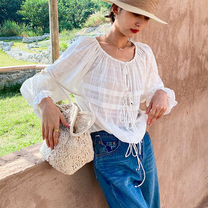 Elegant Ivory Blouse Ladies' Extended Sleeve