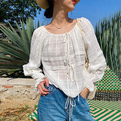 Elegant Ivory Blouse Ladies' Extended Sleeve