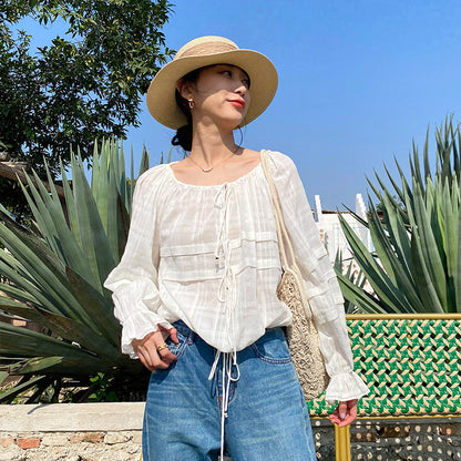 Elegant Ivory Blouse Ladies' Extended Sleeve