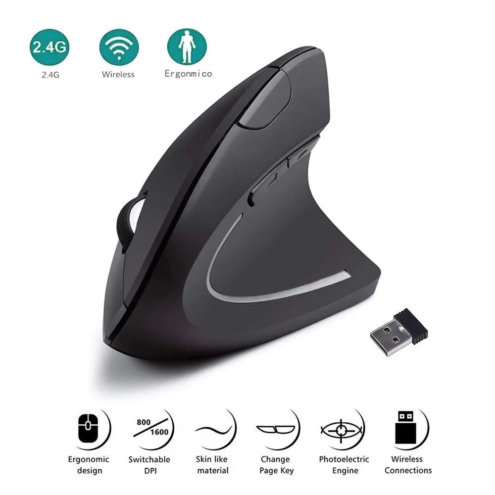 Vertical Mouse Ergonomic 2.4GHz Wireless Optical Mice 3 Adjustable DPI