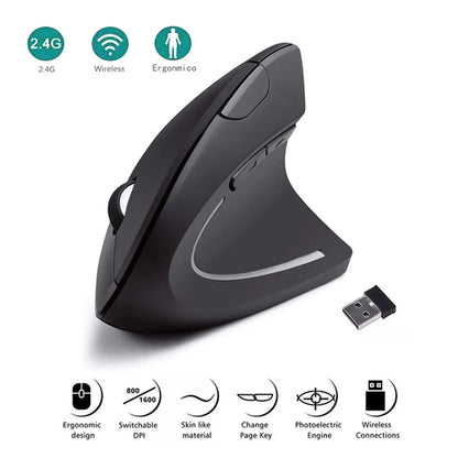 Vertical Mouse Ergonomic 2.4GHz Wireless Optical Mice 3 Adjustable DPI