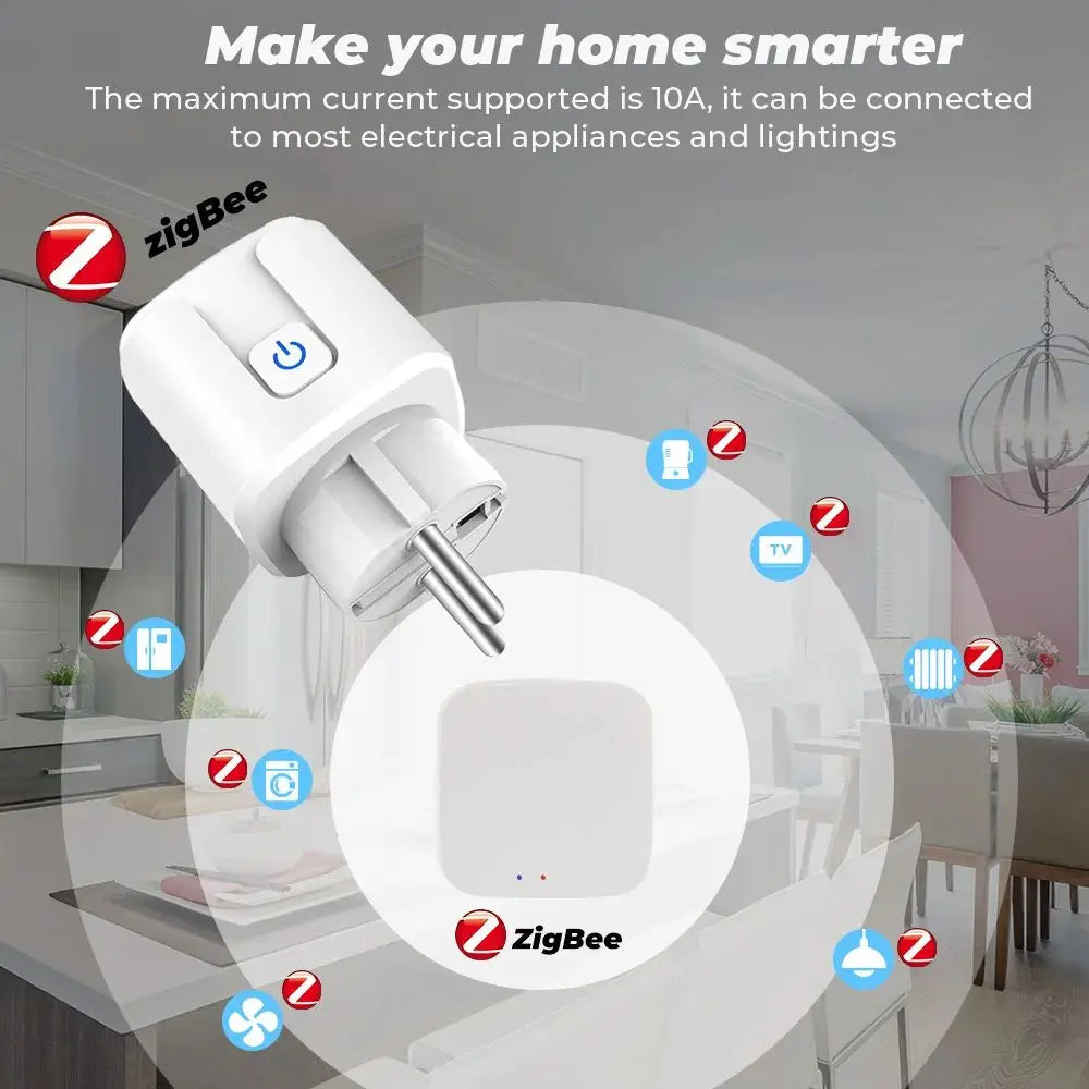 Tuya ZigBee Smart Plug EU 20A With Power Monitoring Timing Adapter