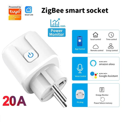Tuya ZigBee Smart Plug EU 20A With Power Monitoring Timing Adapter