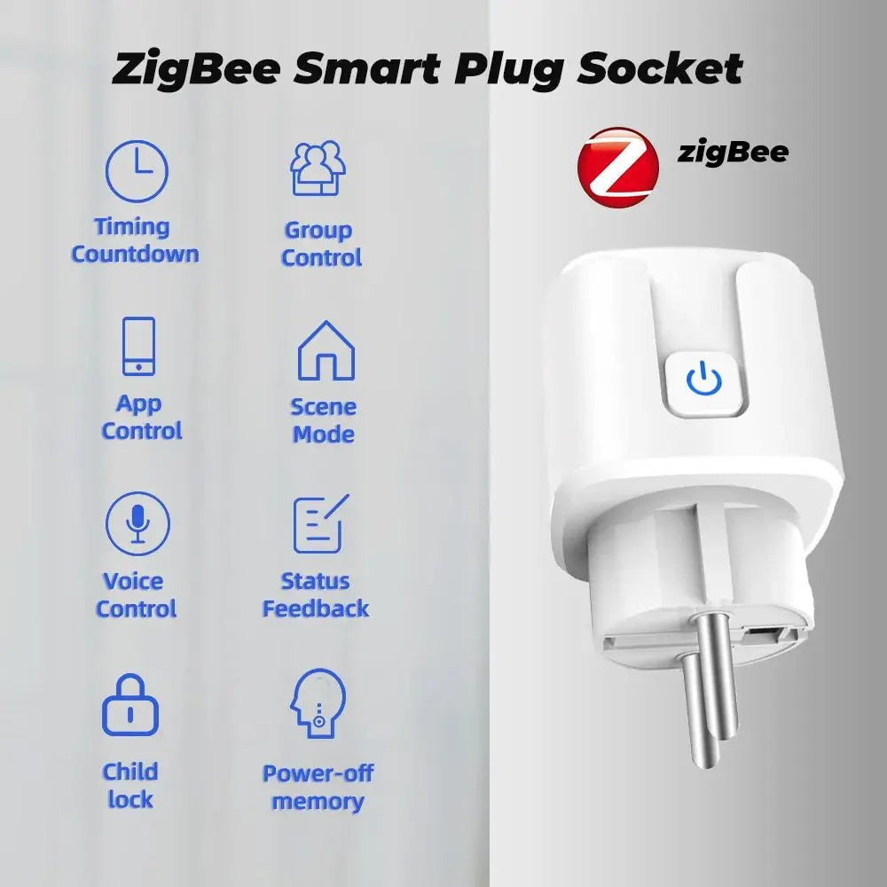 Tuya ZigBee Smart Plug EU 20A With Power Monitoring Timing Adapter