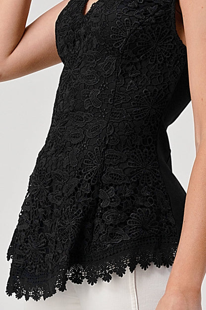 Sleeveless V-Neck Lace Peplum Top