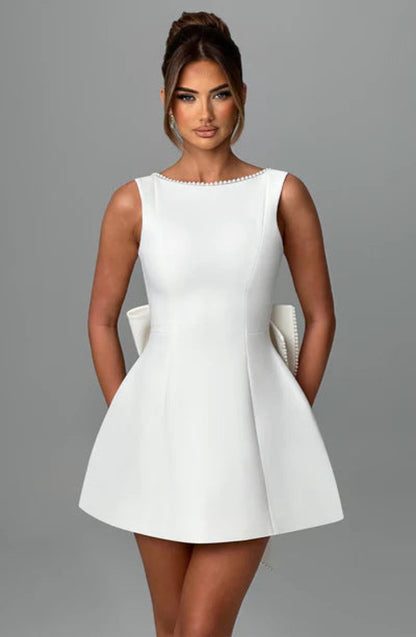 Fashion Big-Bowed Pearls Backless Dress Summer Slim Sleeveless A-line