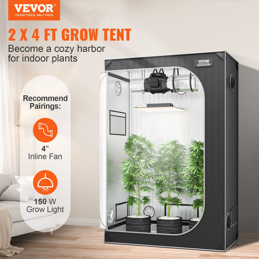 VEVOR 2x4 Grow Tent, 48'' X 24'' X 72'', High Reflective 2000D Mylar