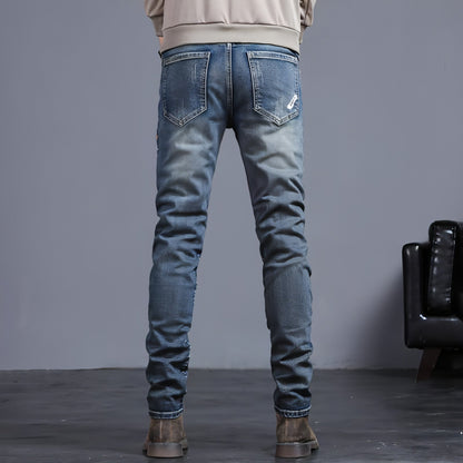 Youth Retro Embroidered Denim Pants Men Jeans