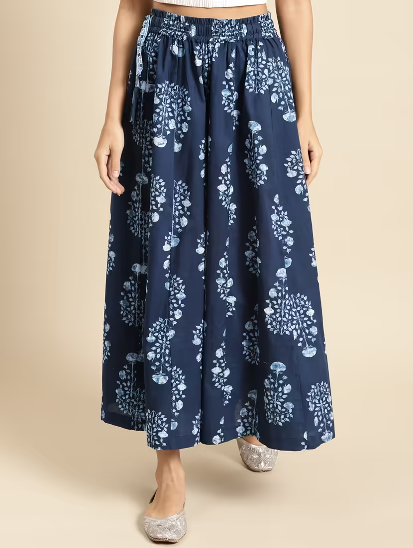 Womens Crepe Self Design Palazzo Pants    (SIZE-XL) (COLOR-BLUE)