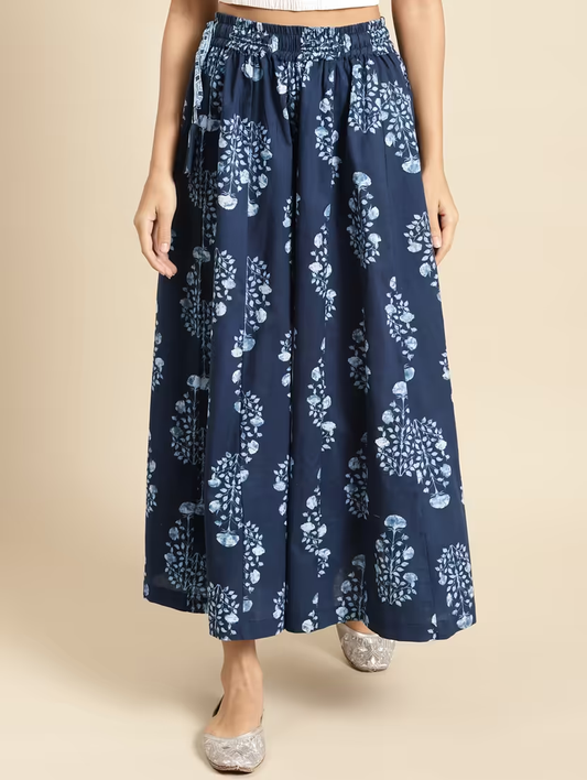 Womens Crepe Self Design Palazzo Pants    (SIZE-XL) (COLOR-BLUE)