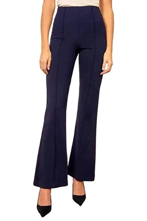 BLUE Fashion Women's High Waist Bell Bottom Trouser, Elastic Flared