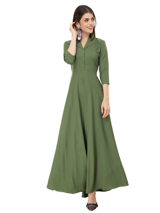 Women Fit and Flare Green Dress (Size M)