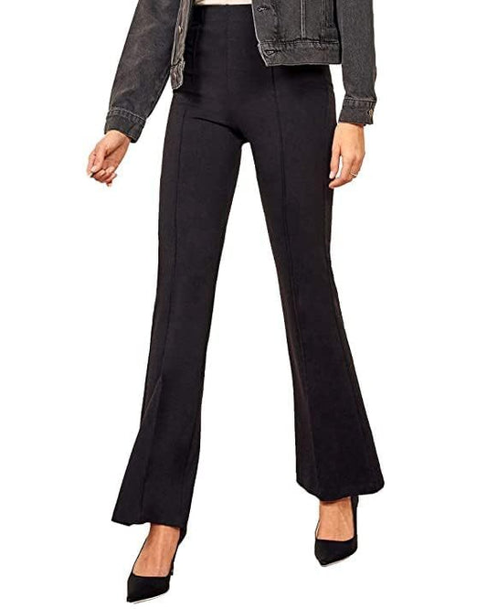 BLACK Fashion Women's High Waist Bell Bottom Trouser, Elastic Flared