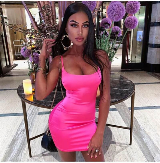 Stretch Mini Satin Sexy Straps Slim Fit Bodycon Party women dresses
