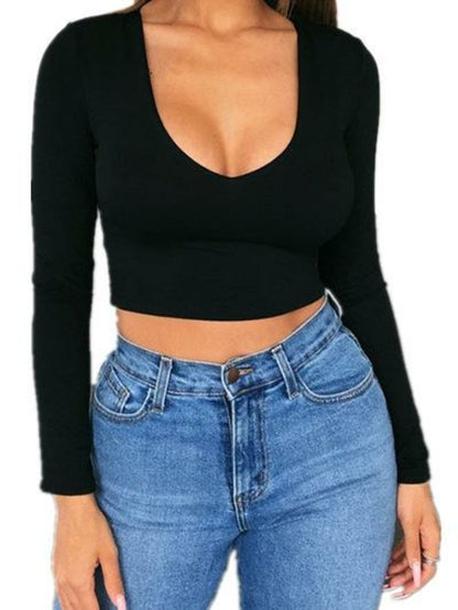 Fashion Women Long Sleeve Sexy Crop Tops T-Shirts Spring Summer Tee